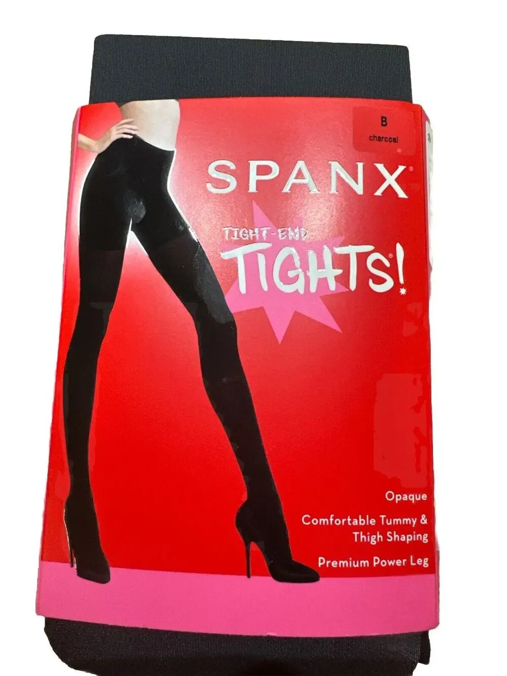Spanx Tight-End Tights Charcoal Opaque Comfort Tummy Thigh Shaping Open Size B